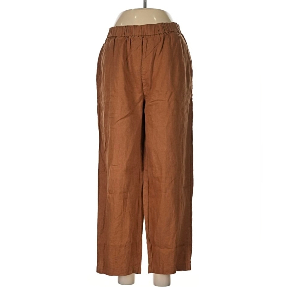 Quince 100% Linen Casual Orange-Brown Elastic-Waist Womens Pants Size S